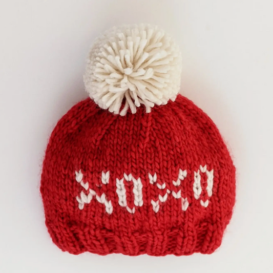 Huggalug Xoxo Red Valentine's Day Hand Knit Beanie Hat